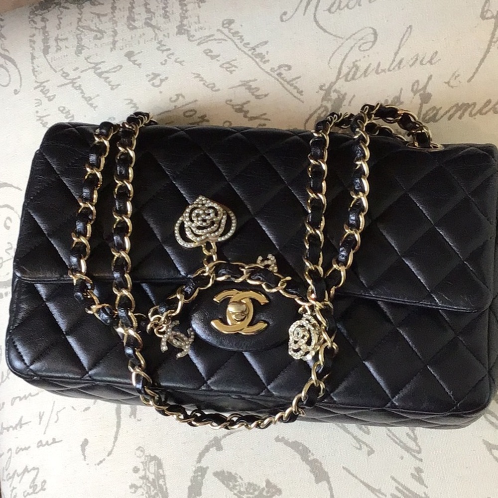 Chanel Single Flap Black Lambskin Quilted Leather Shoulder Bag